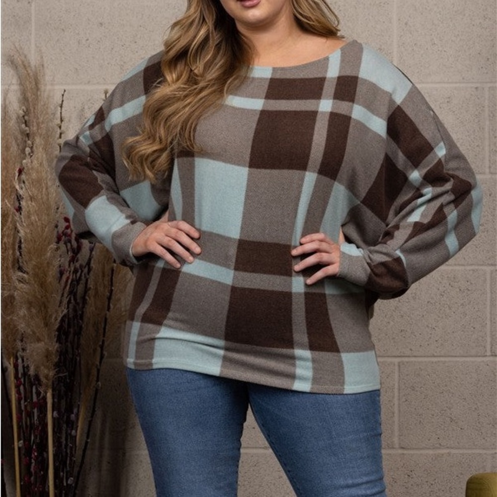 Mint Plaid Print Top